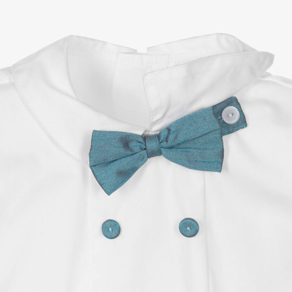 Beatrice & George-Boys Blue Dupion Buster Suit | Childrensalon