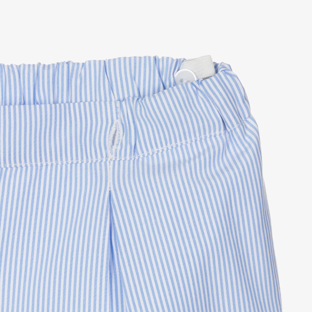 Beatrice & George-Boys Blue Hand-Smocked Cotton Buster Suit | Childrensalon