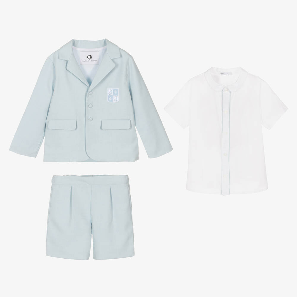 Beatrice & George-Голубой хлопковый костюм с шортами для мальчиков | Childrensalon