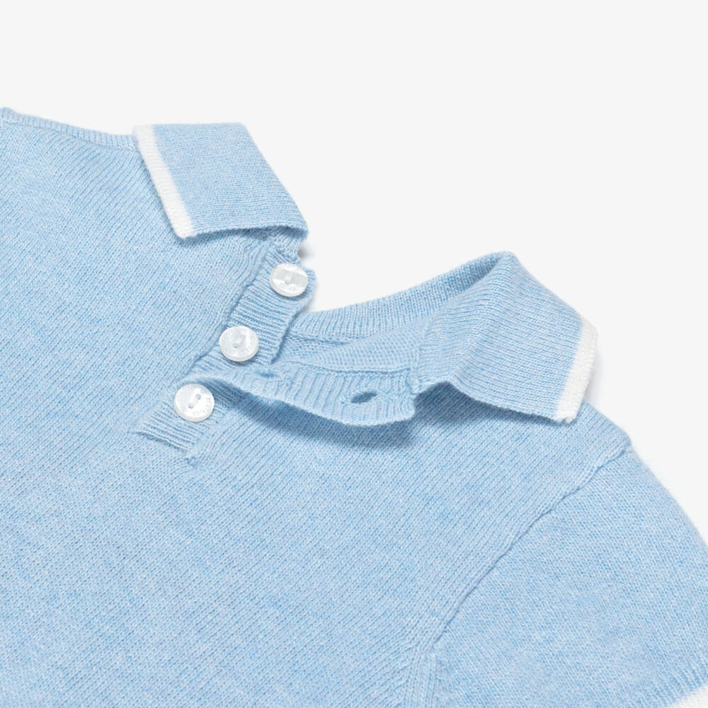 Beatrice & George-Boys Blue Knitted Top & Ivory Shorts Set with Sailboat Motif | Childrensalon