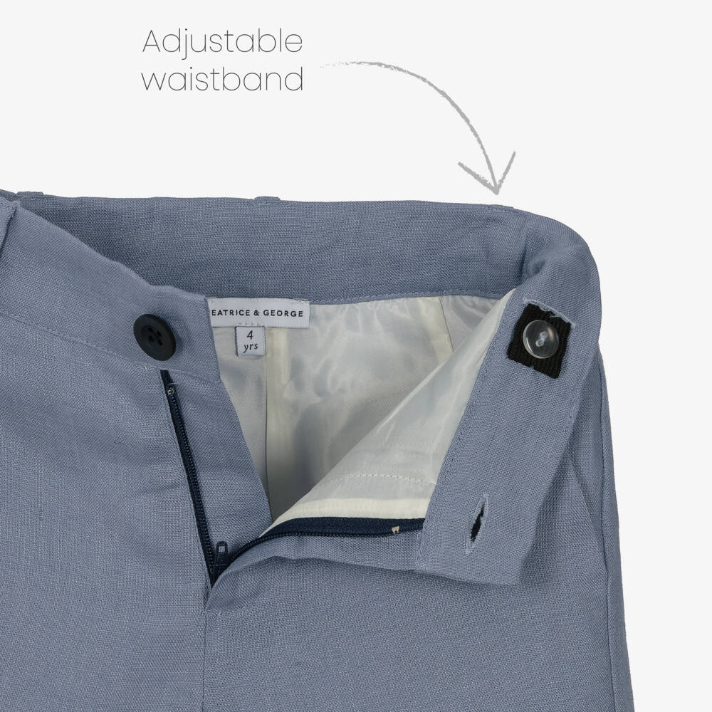 Beatrice & George-Boys Blue Linen 3 Piece Suit  | Childrensalon