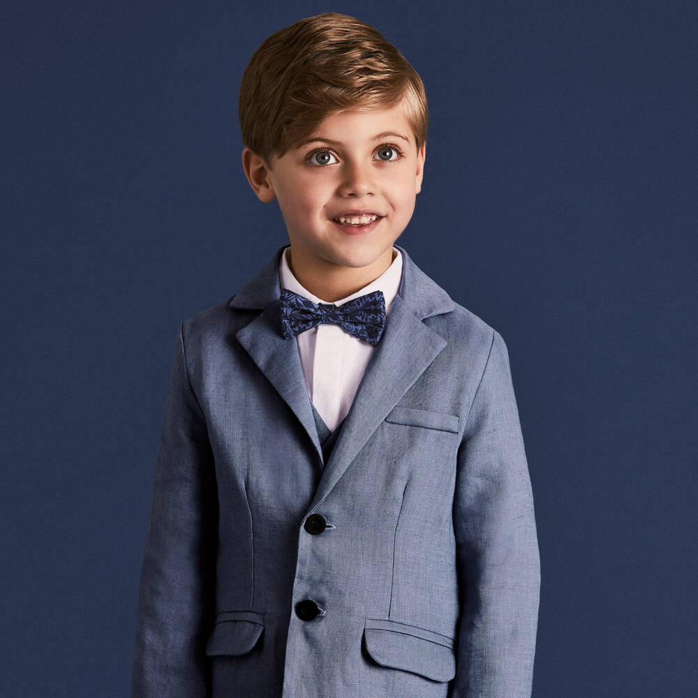 Beatrice & George-Boys Blue Linen 3 Piece Suit  | Childrensalon