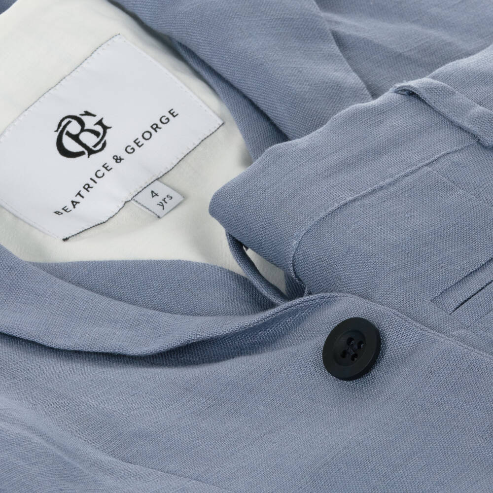 Beatrice & George-Boys Blue Linen 3 Piece Suit  | Childrensalon
