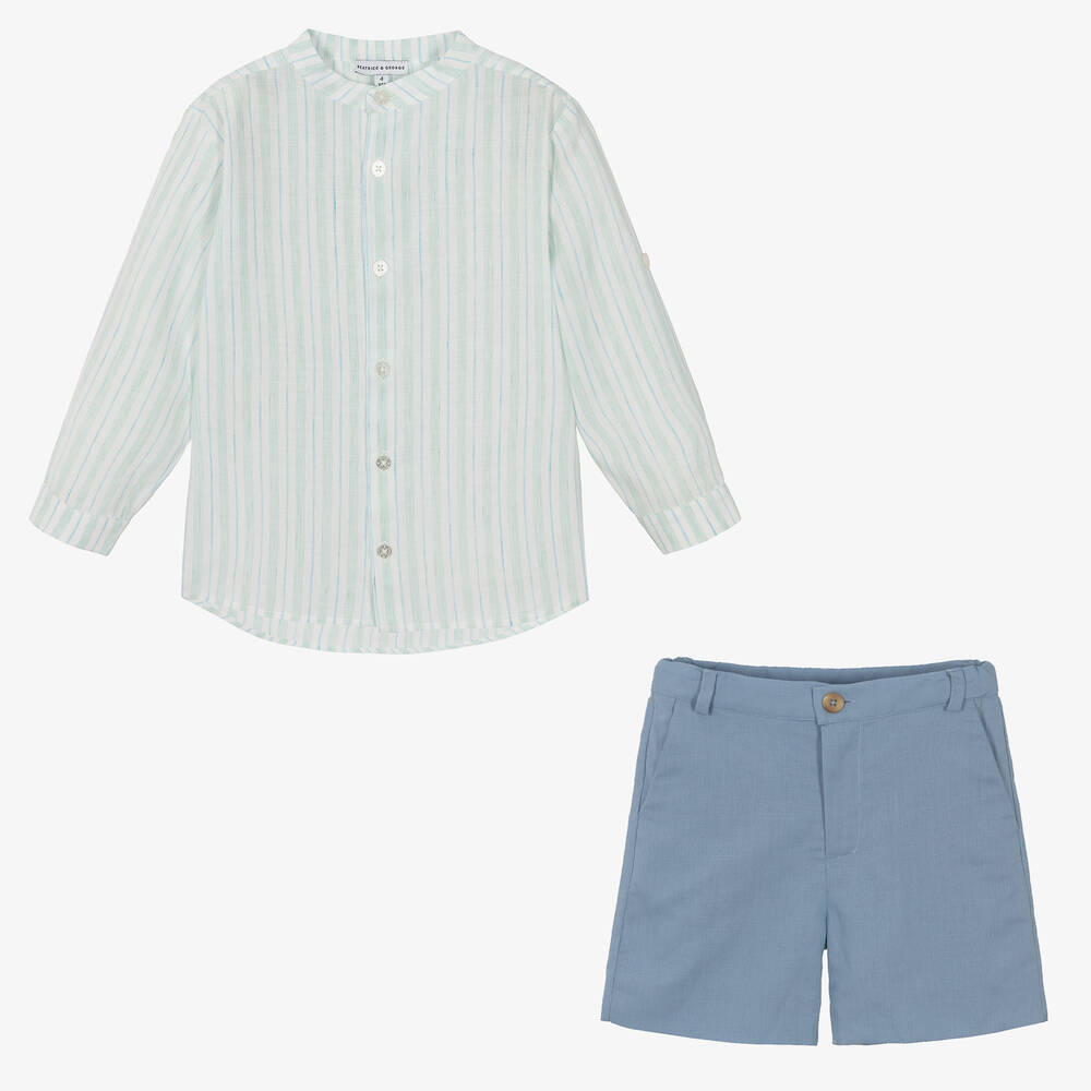 Beatrice & George-Boys Blue Linen Shorts Set | Childrensalon