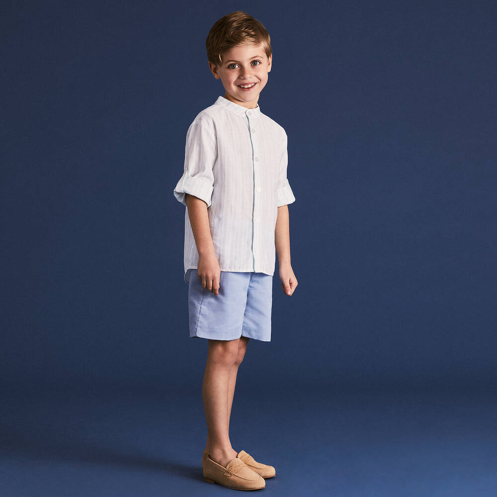 Beatrice & George-Boys Blue Linen Shorts Set | Childrensalon