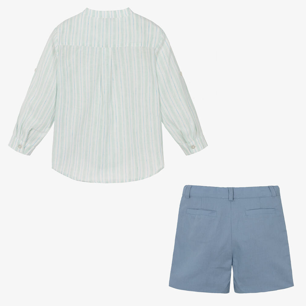 Beatrice & George-Boys Blue Linen Shorts Set | Childrensalon