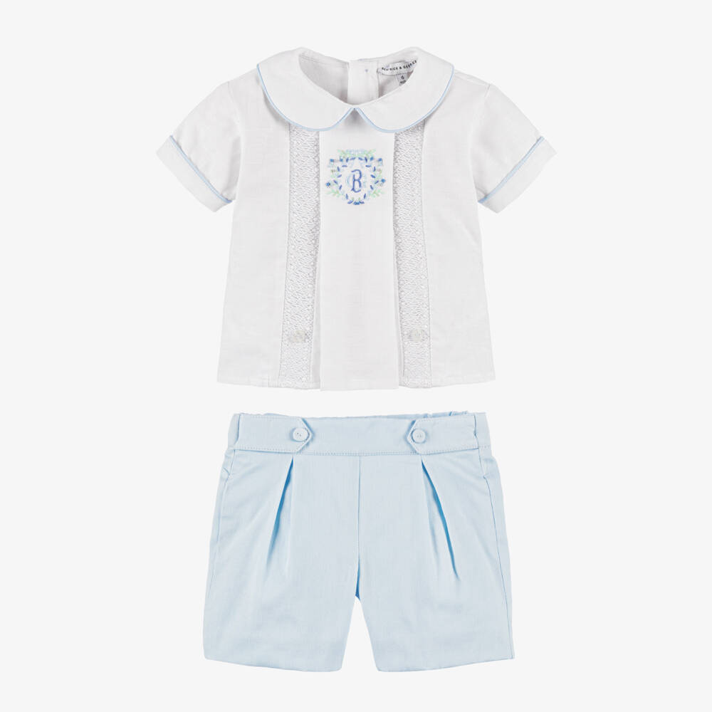 Beatrice & George-بدلة رسمية تطريز سموك لون أزرق فاتح للمواليد | Childrensalon