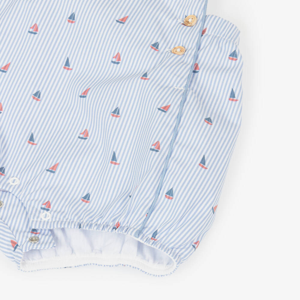 Beatrice & George-طقم دنغري قطن مقلم لون أزرق للمواليد | Childrensalon