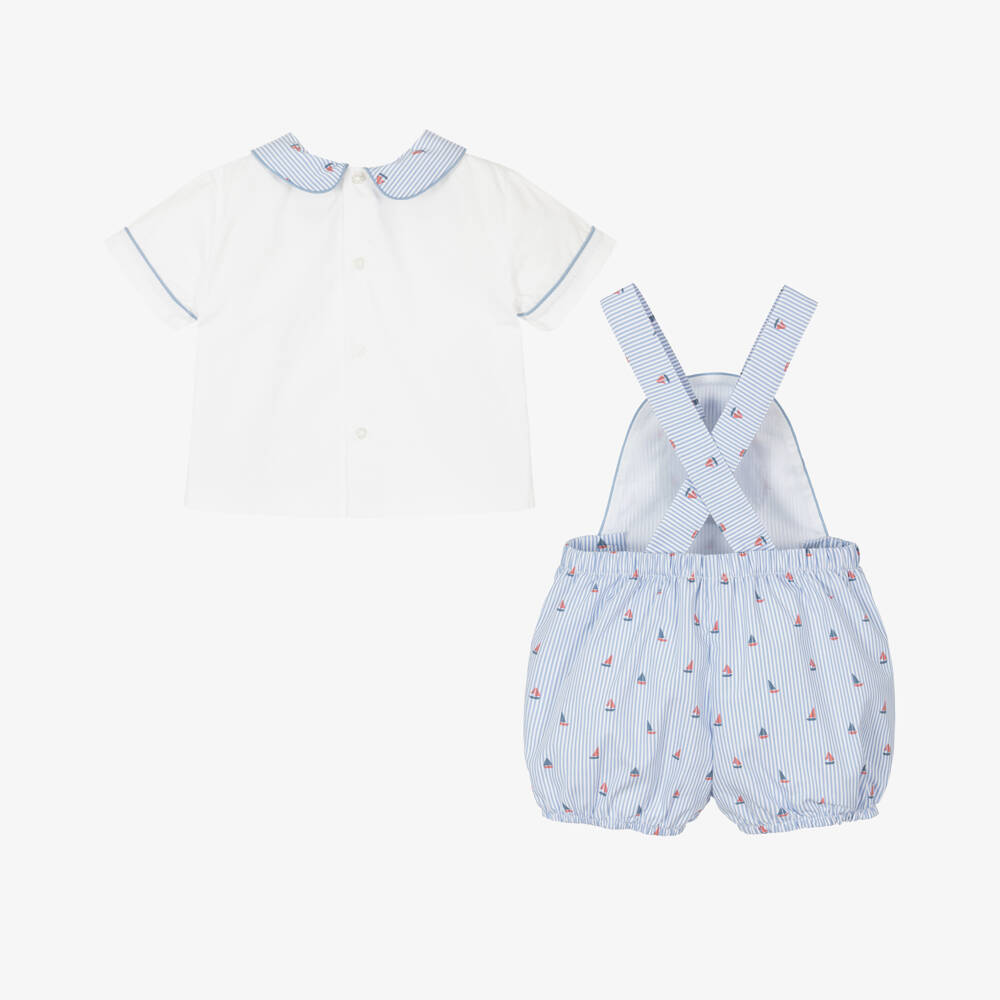 Beatrice & George-طقم دنغري قطن مقلم لون أزرق للمواليد | Childrensalon