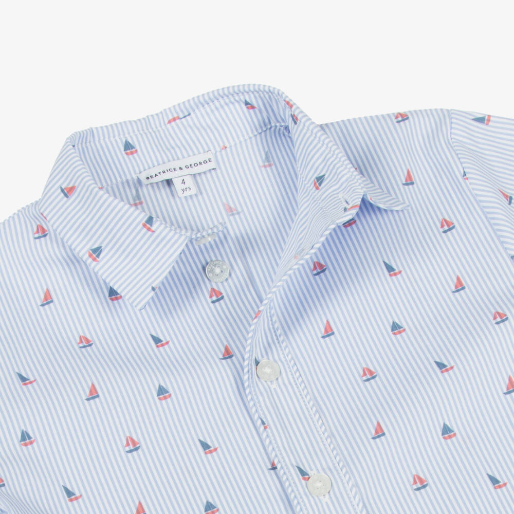 Beatrice & George-Boys Blue Stripe Cotton Sailing Boat Shorts Set | Childrensalon