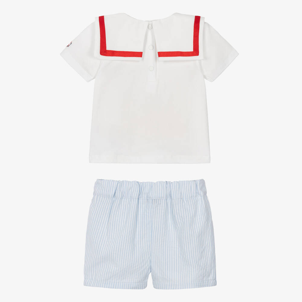 Beatrice & George-Boys Blue Stripe Cotton Sailor Shorts Set | Childrensalon
