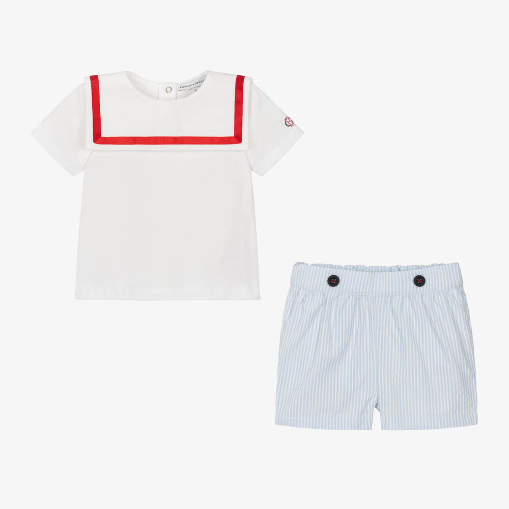 Beatrice & George-طقم شورت أولاد رضع قطن لون أزرق | Childrensalon