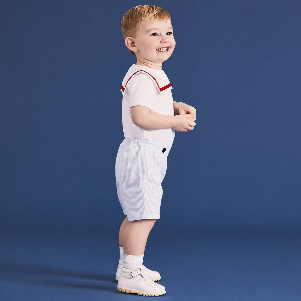 Beatrice & George-Boys Blue Stripe Cotton Sailor Shorts Set | Childrensalon