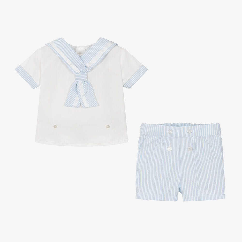 Beatrice & George-Boys Blue Striped Sailor Buster Suit | Childrensalon