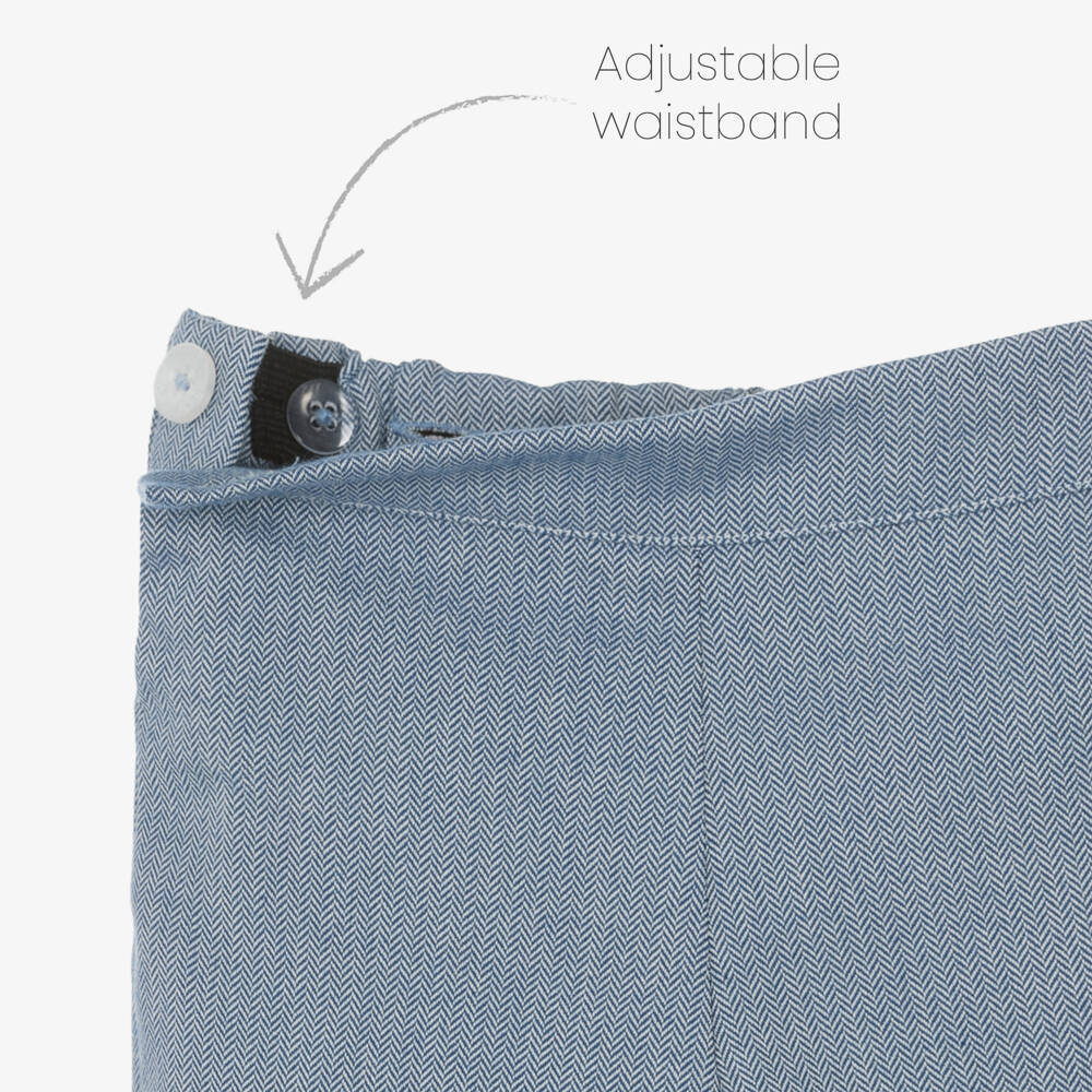 Beatrice & George-Boys Blue & White Cotton Herringbone Buster Suit | Childrensalon