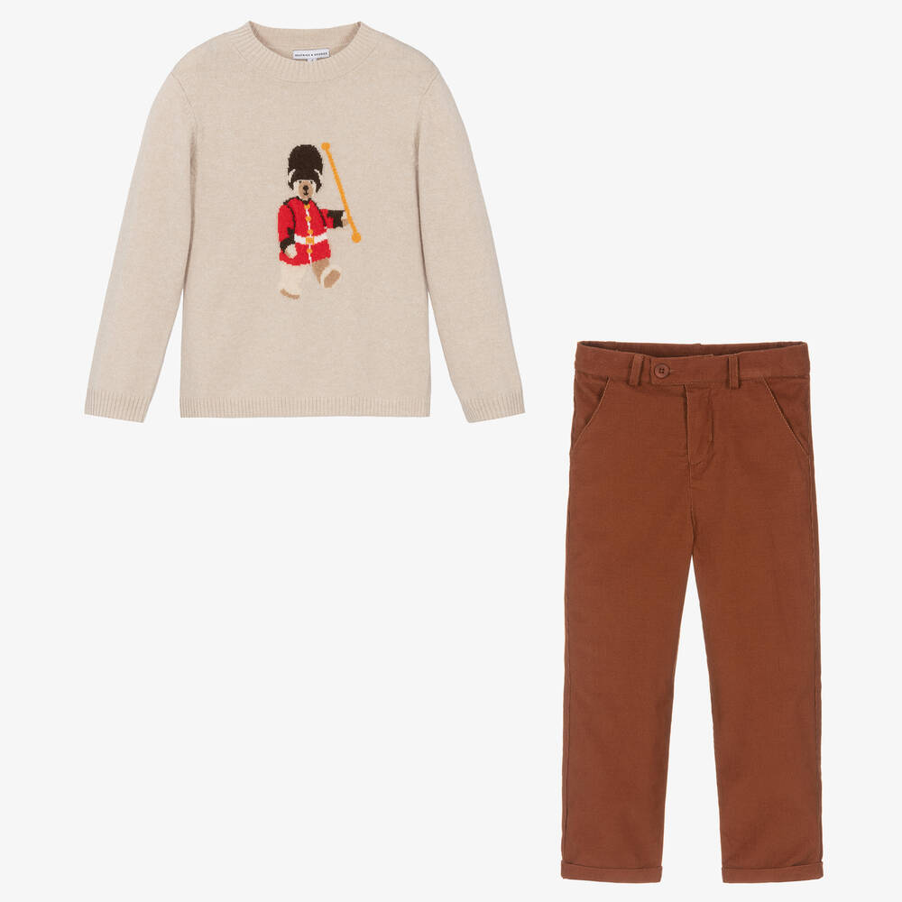 Beatrice & George-Boys Brown Corduroy Trouser Set | Childrensalon