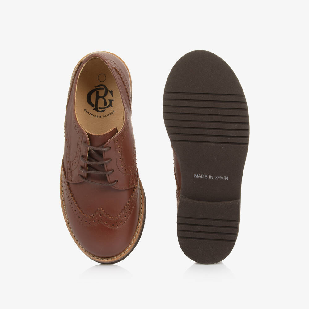 Beatrice & George-Boys Brown Leather Lace-Up Brogues | Childrensalon