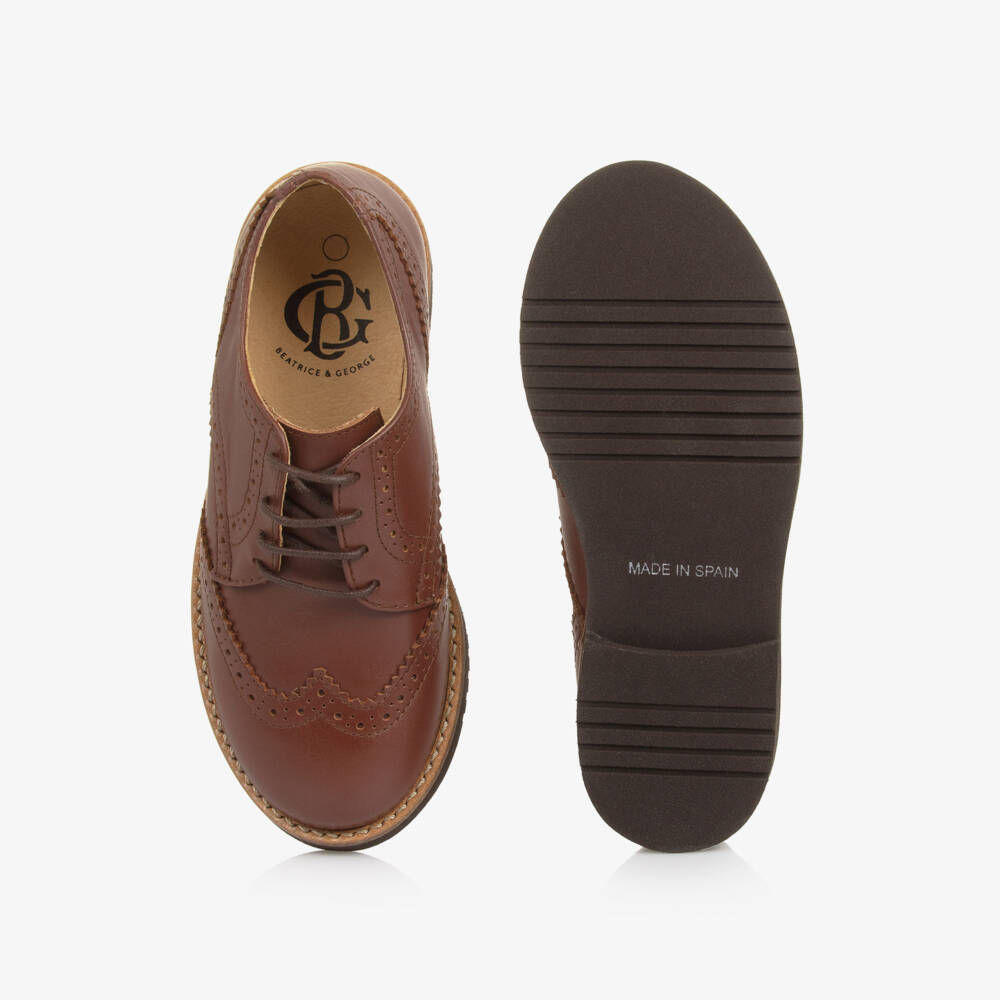 Beatrice & George-Boys Brown Leather Lace-Up Brogues | Childrensalon