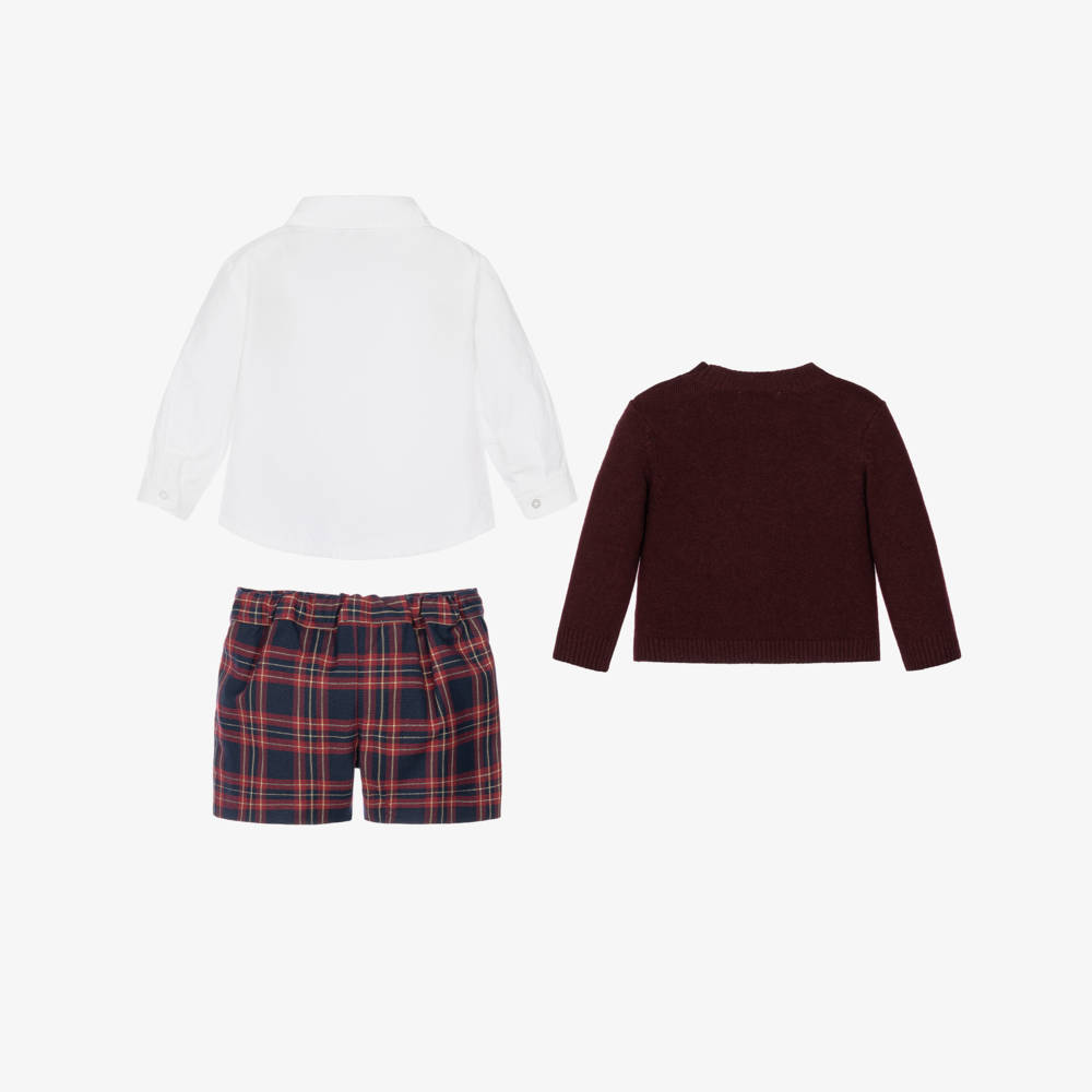 Beatrice & George-Boys Burgundy & Navy Blue Tartan Shorts Set | Childrensalon