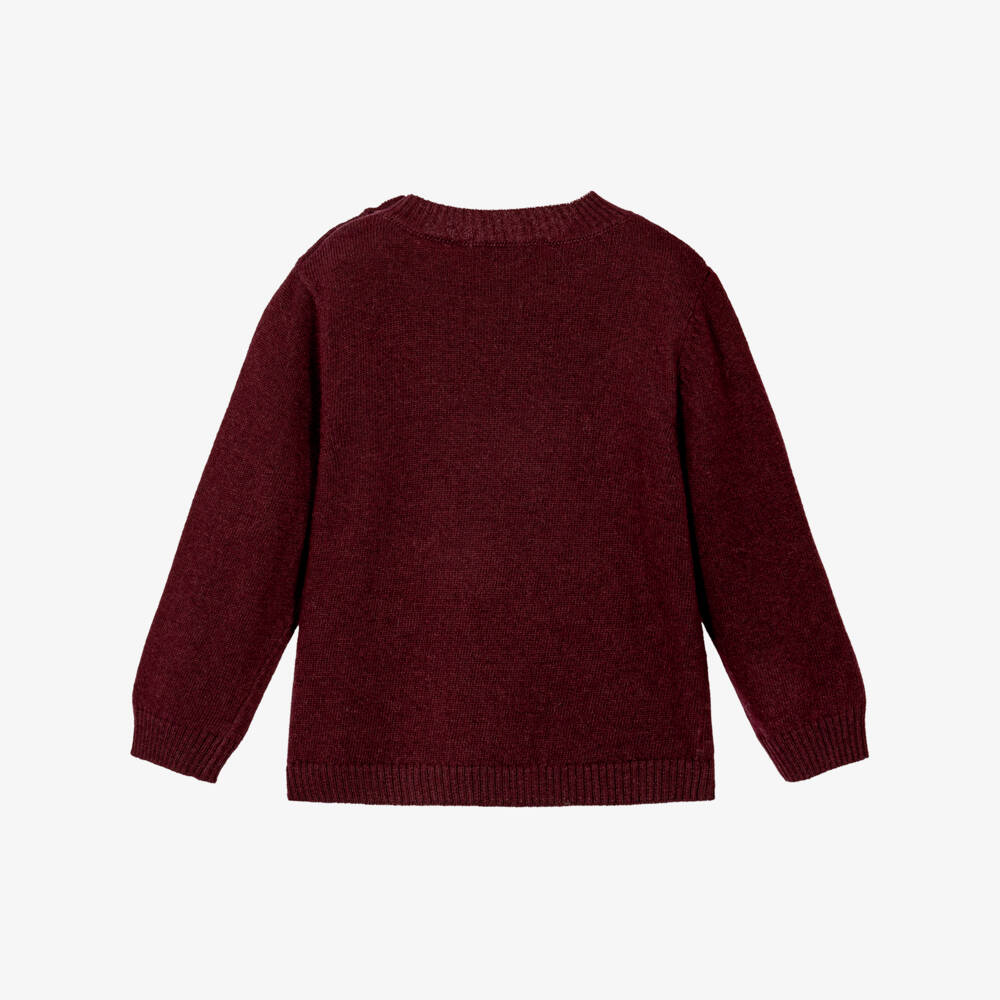 Beatrice & George-Boys Burgundy Red Beret Bear Intarsia Knit Sweater | Childrensalon