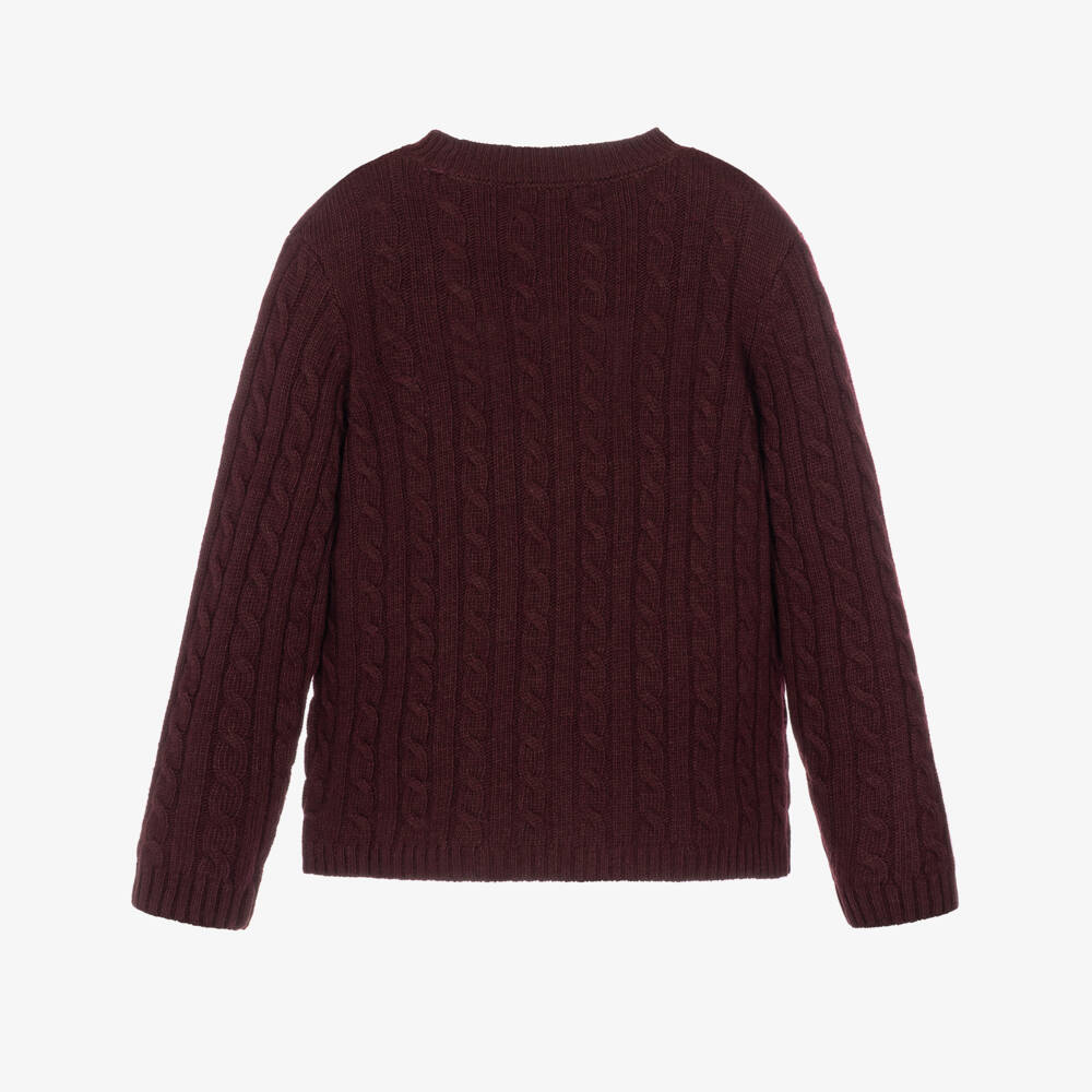 Beatrice & George-Boys Burgundy Red Wool Mix Cable Knit Sweater | Childrensalon