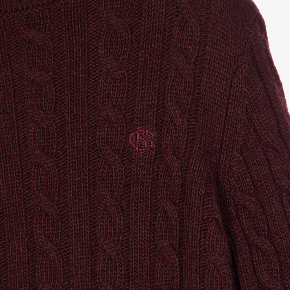Beatrice & George-Boys Burgundy Red Wool Mix Cable Knit Sweater | Childrensalon