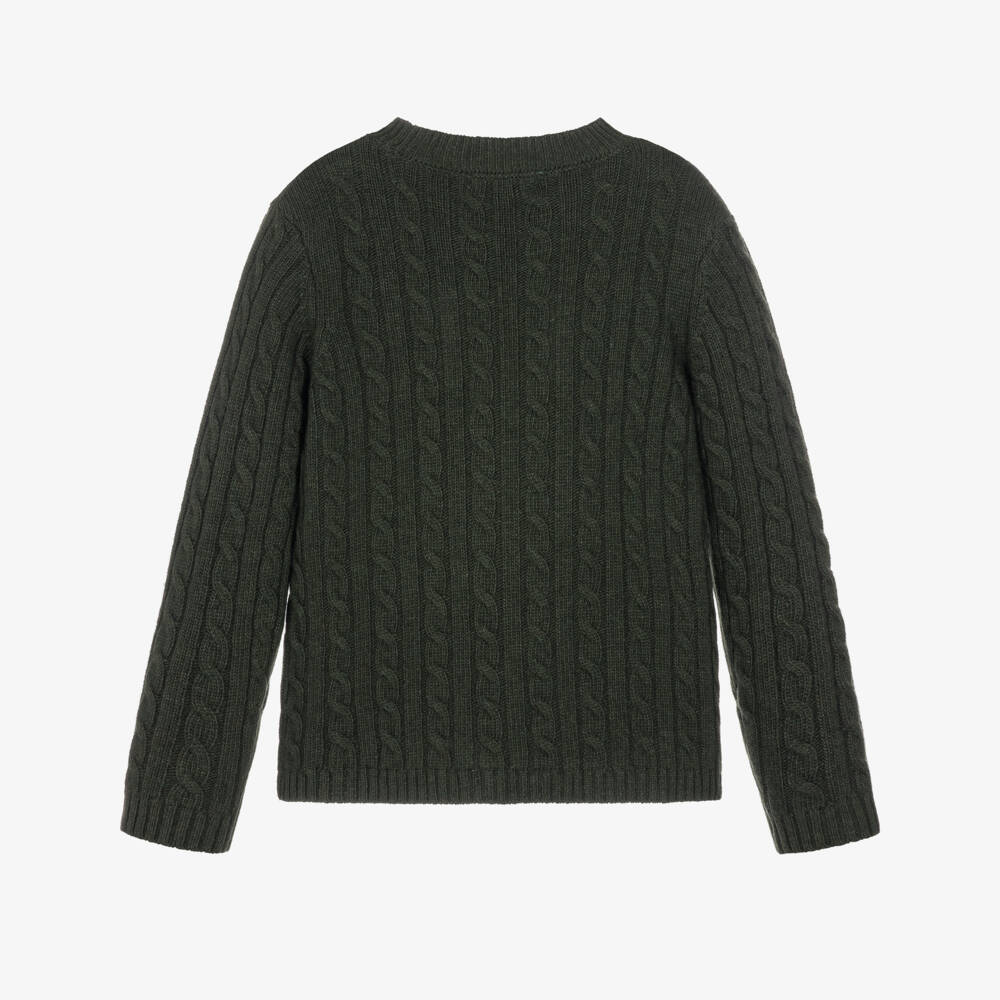 Beatrice & George-Boys Dark Green Wool Mix Cable Knit Sweater | Childrensalon