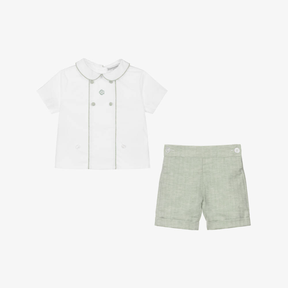 Beatrice & George-Boys Green Cotton Buster Suit | Childrensalon