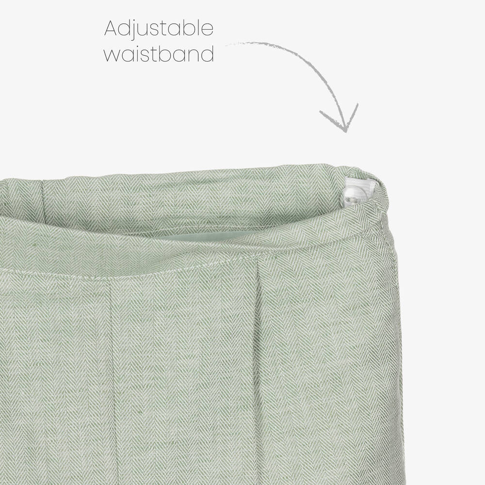 Beatrice & George-بدلة شورت قطن وكتان لون أخضر للأولاد | Childrensalon