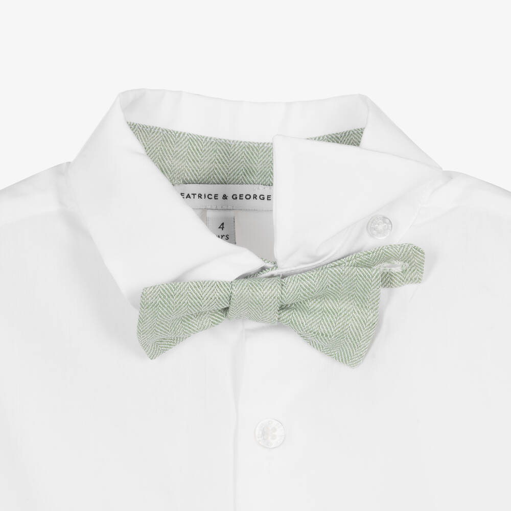 Beatrice & George-بدلة شورت قطن وكتان لون أخضر للأولاد | Childrensalon