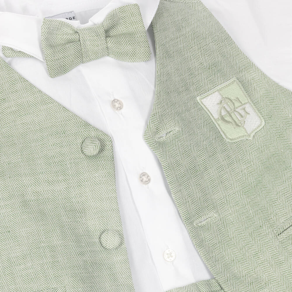 Beatrice & George-Зеленый костюм с жилетом из хлопка и льна для мальчиков | Childrensalon