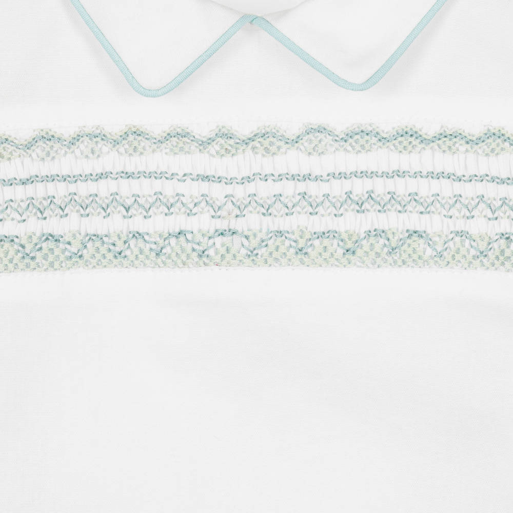 Beatrice & George-Boys Green Hand-Smocked Cotton Buster Suit | Childrensalon