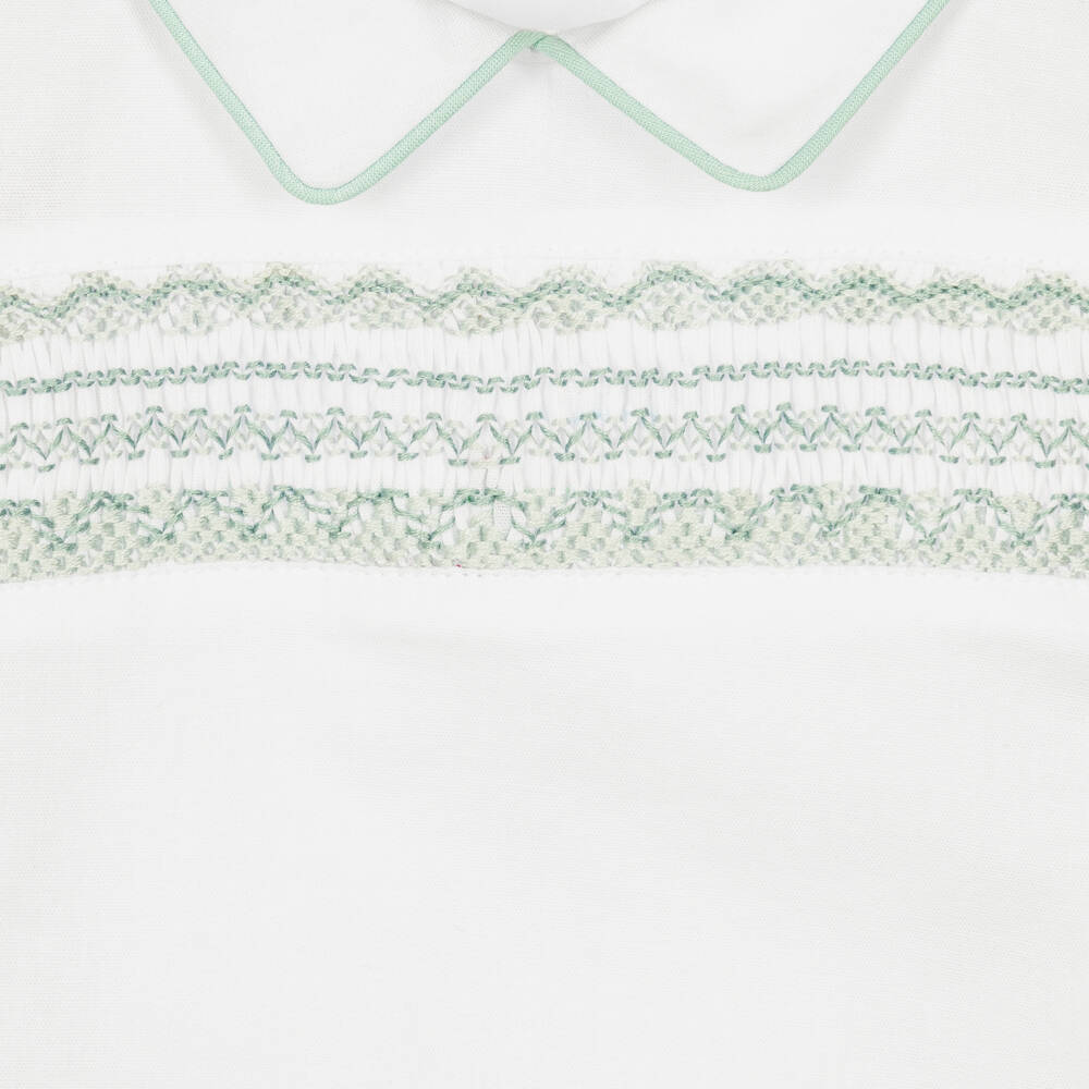Beatrice & George-Boys Green Hand-Smocked Cotton Buster Suit | Childrensalon