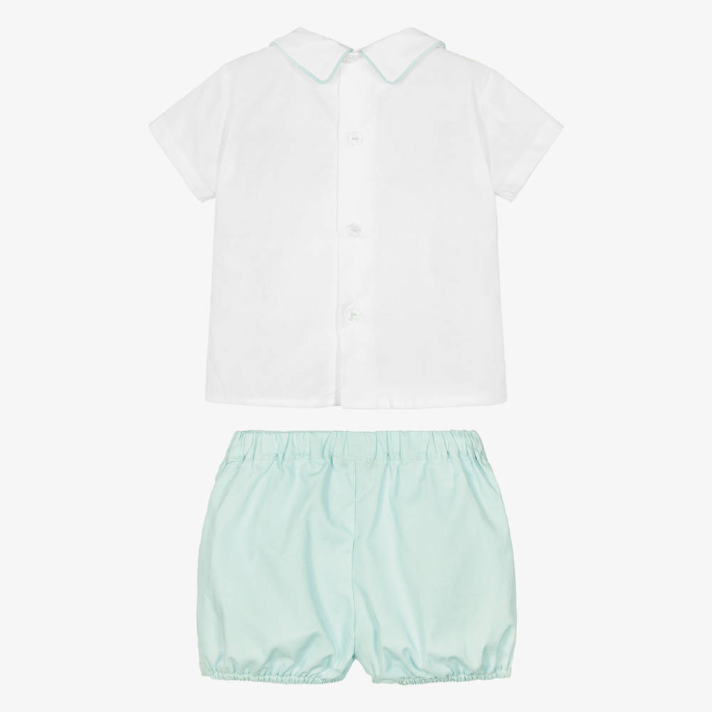 Beatrice & George-Boys Green Hand-Smocked Cotton Buster Suit | Childrensalon