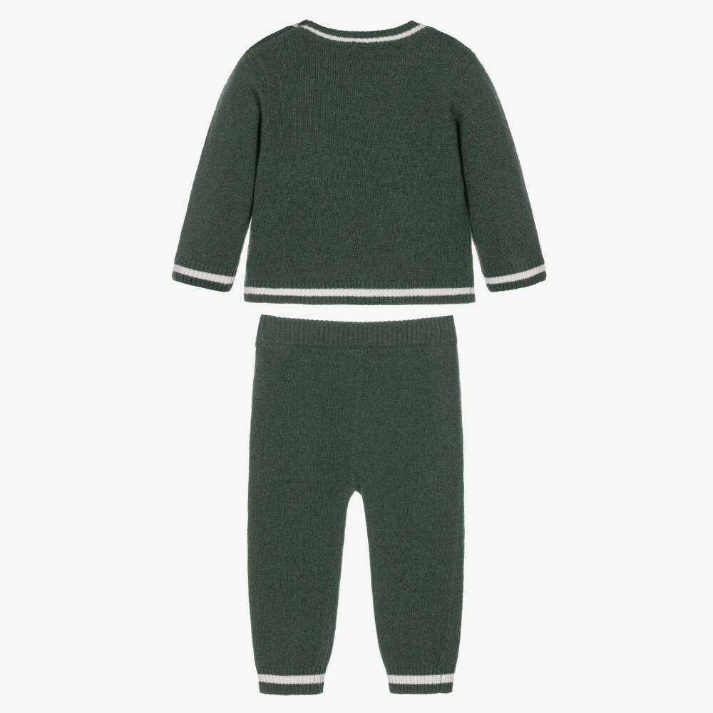 Beatrice & George-Boys Green Knitted Trouser Set with Teddy Motif | Childrensalon