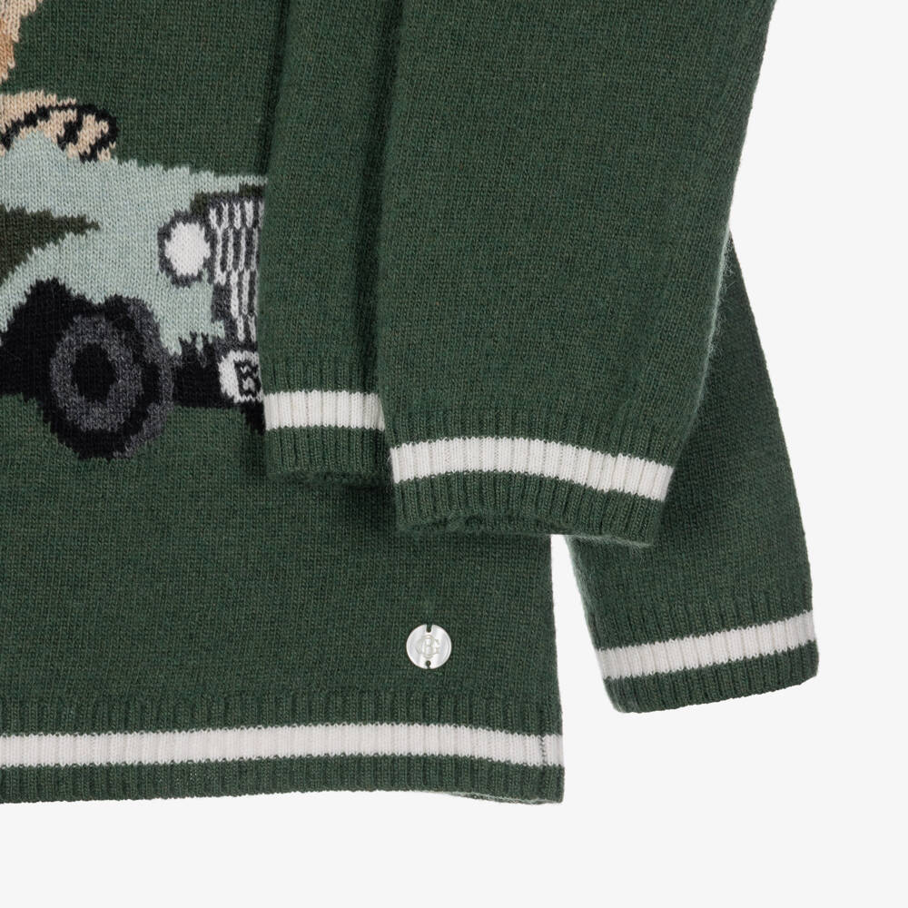 Beatrice & George-Boys Green Knitted Trouser Set with Teddy Motif | Childrensalon