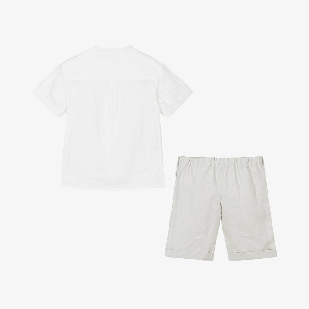Beatrice & George-Boys Grey Linen Shorts Set | Childrensalon