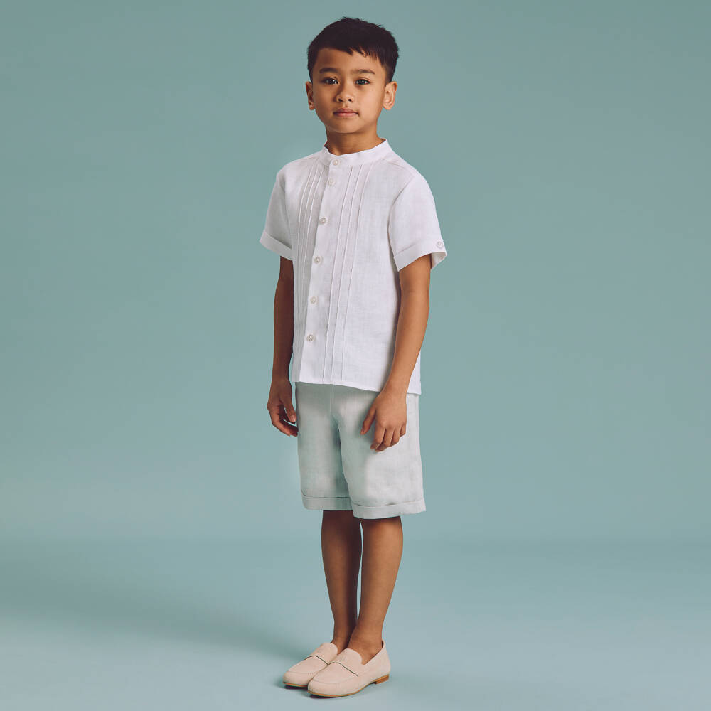 Beatrice & George-Boys Grey Linen Shorts Set | Childrensalon