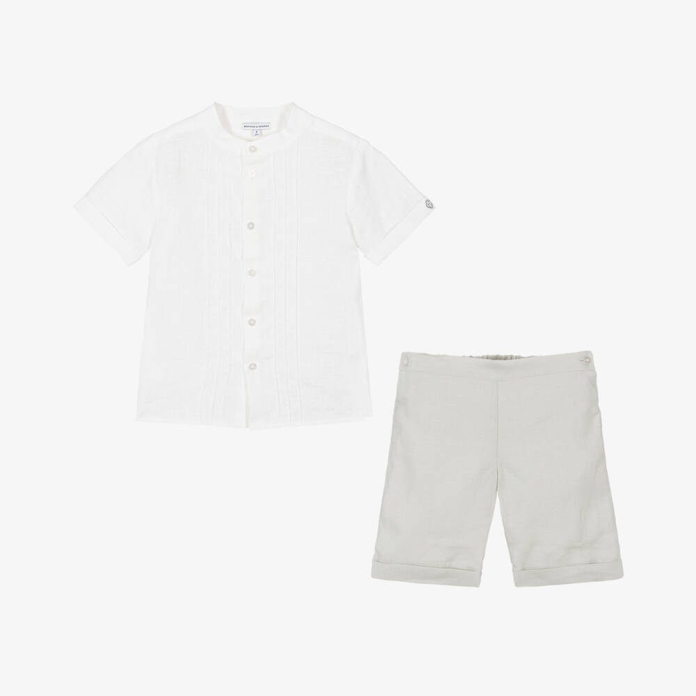 Beatrice & George-Boys Grey Linen Shorts Set | Childrensalon