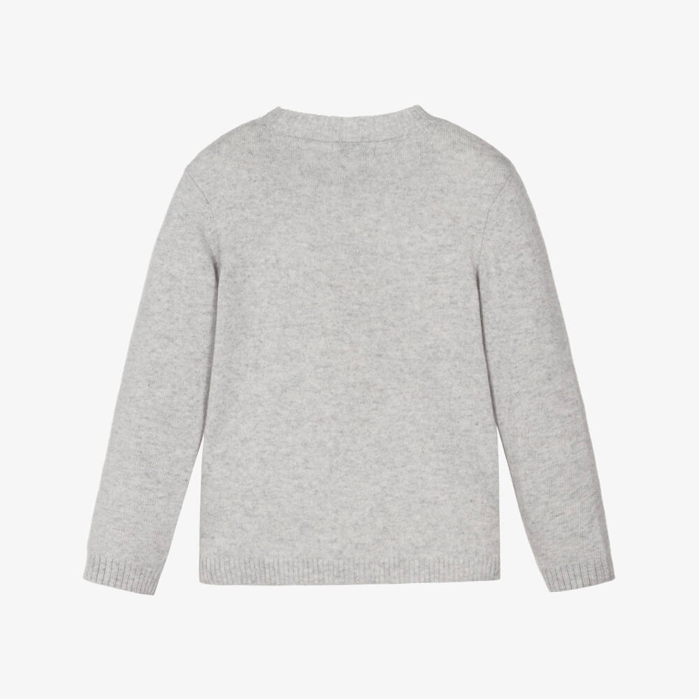 Beatrice & George-Boys Grey Wool & Cashmere Kings Guard Drummer Bear Sweater | Childrensalon