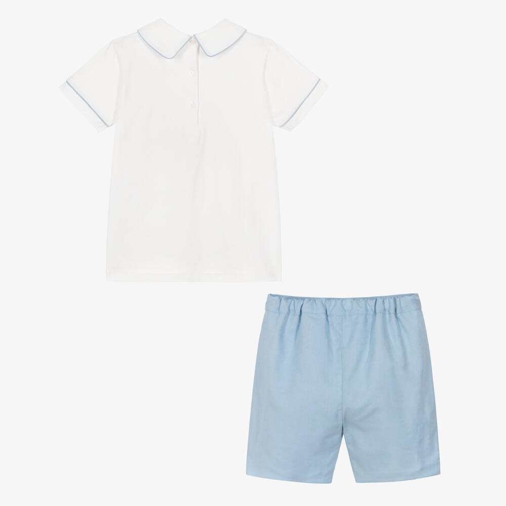 Beatrice & George-Boys Ivory & Blue Sailor Bear Print Short Set | Childrensalon