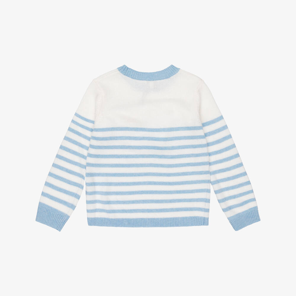 Beatrice & George-Boys Ivory & Blue Striped Sweater with Sailboat Motif | Childrensalon
