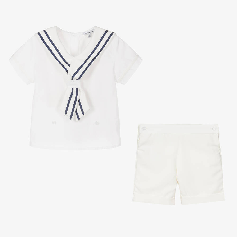 Beatrice & George-Boys Ivory Cotton Sailor Buster Suit | Childrensalon