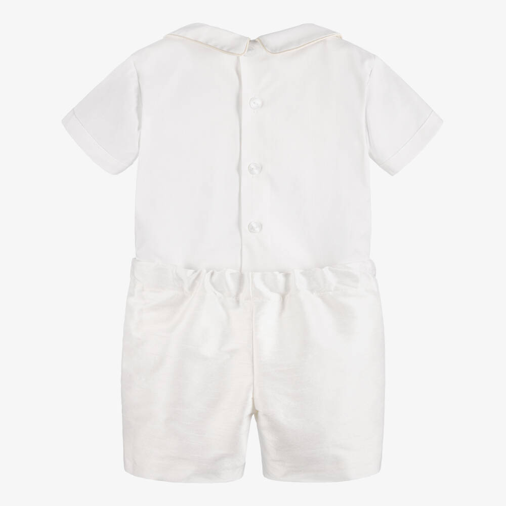 Beatrice & George-Boys Ivory Hand-Smocked Dupion Buster Suit | Childrensalon