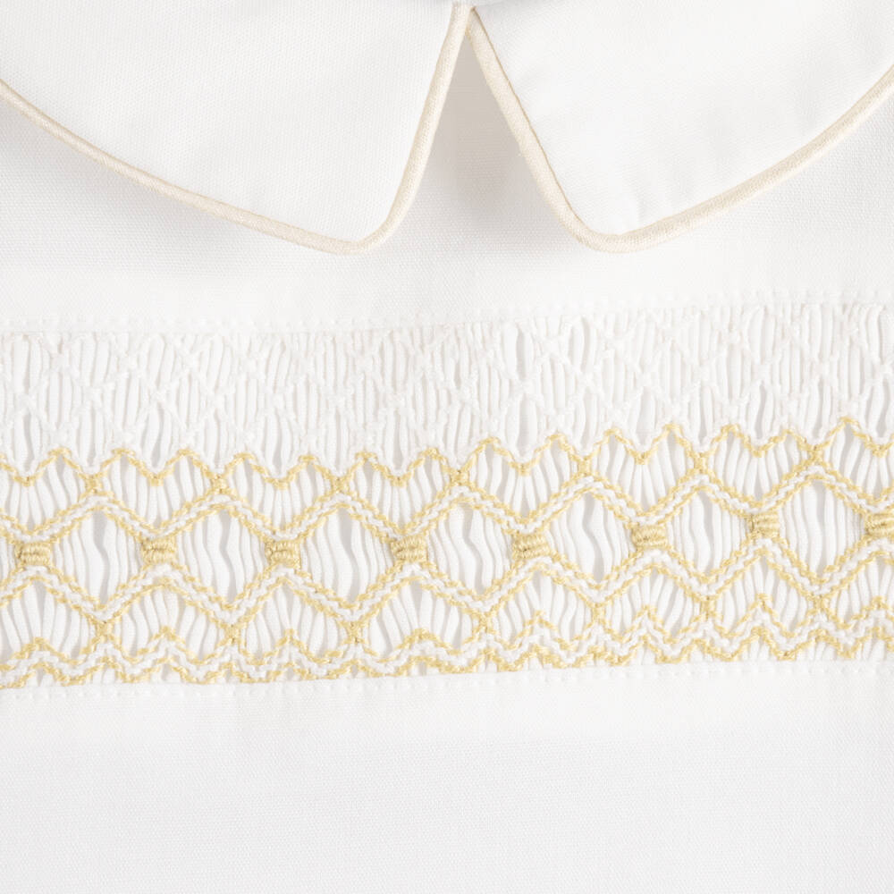 Beatrice & George-Boys Ivory Hand-Smocked Dupion Buster Suit | Childrensalon