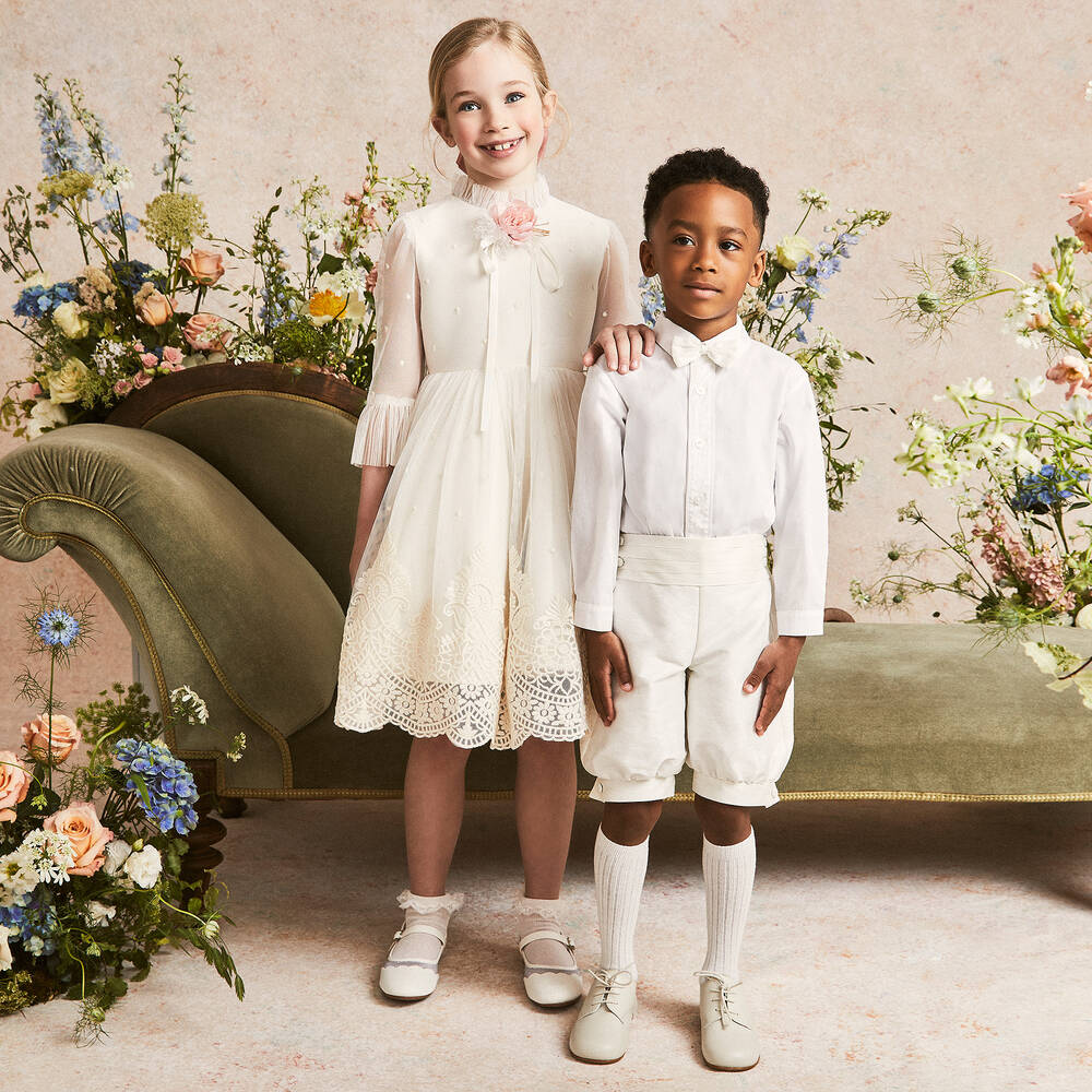 Beatrice & George-Кремовые шорты-панталоны с рубашкой для мальчиков | Childrensalon