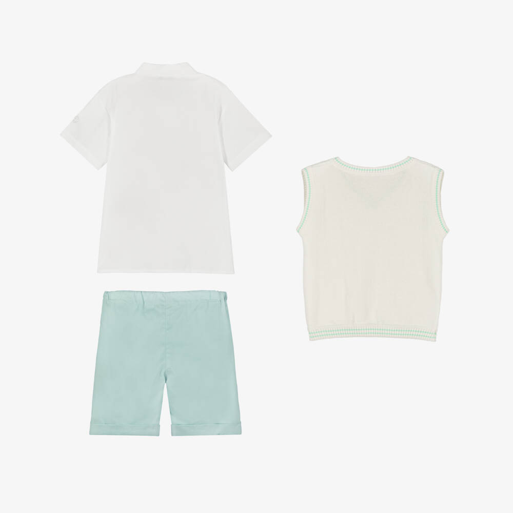 Beatrice & George-Boys Ivory Slip-Over & Green Cotton Shorts Set | Childrensalon