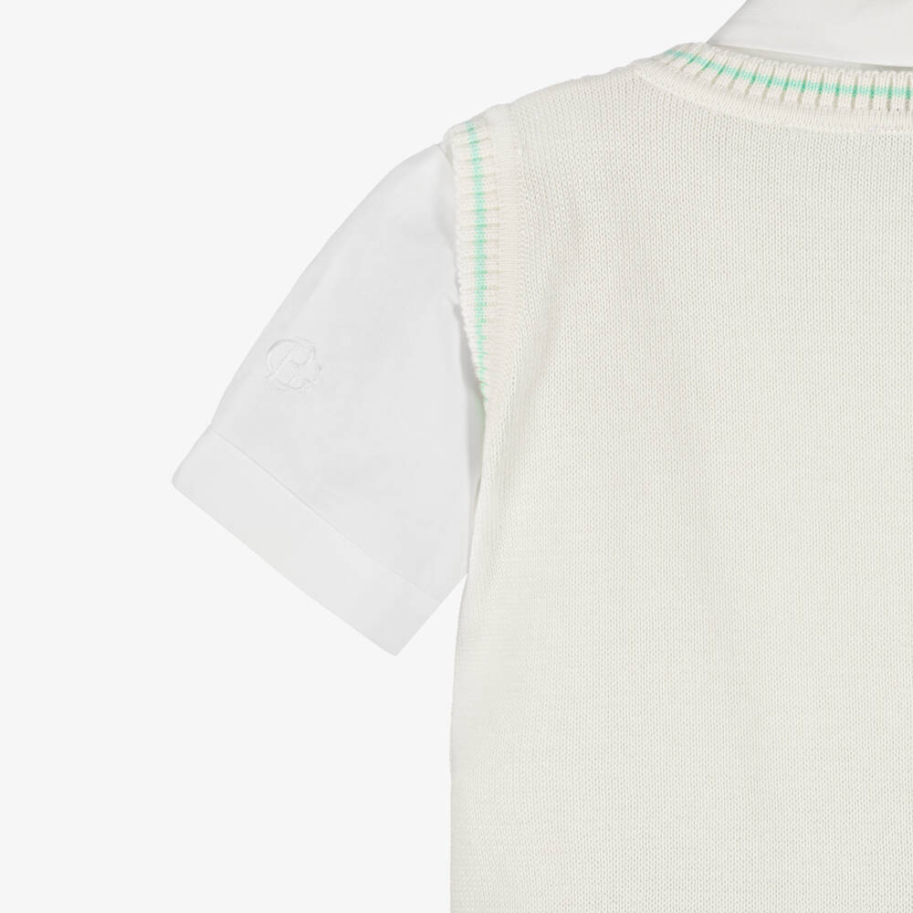 Beatrice & George-Boys Ivory Slip-Over & Green Cotton Shorts Set | Childrensalon