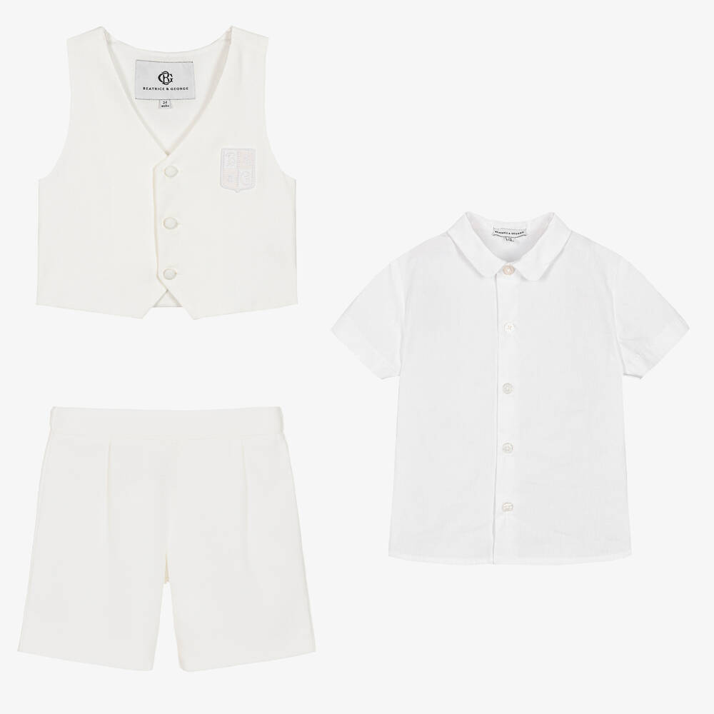 Beatrice & George-Boys Ivory Viscose Shorts Suit | Childrensalon