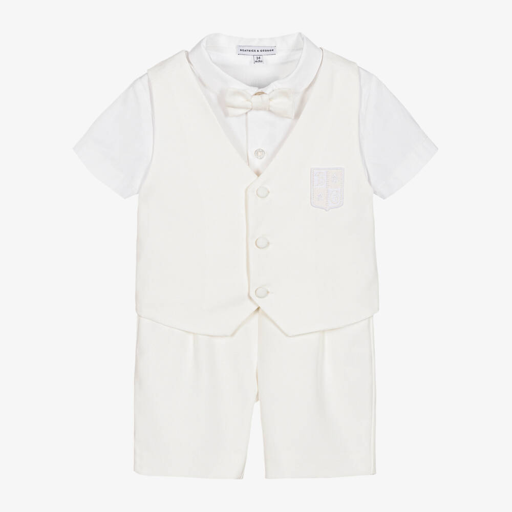 Beatrice & George-Boys Ivory & White Shorts Suit | Childrensalon